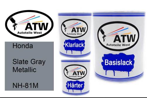 Honda, Slate Gray Metallic, NH-81M: 1L Lackdose + 1L Klarlack + 500ml Härter - Set, von ATW Autoteile West.